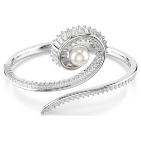 Ariana Grande X Swarovski Bangle Crystal Pearl, Baguette Cut, White, Rhodium Plated Ariana Grande X Swarovski Bangle Crystal Pearl, Baguette Cut, White, Rhodium Plated