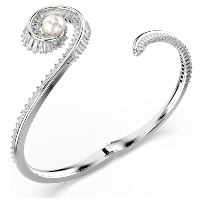 Ariana Grande X Swarovski Bangle Crystal Pearl, Baguette Cut, White, Rhodium Plated Ariana Grande X Swarovski Bangle Crystal Pearl, Baguette Cut, White, Rhodium Plated