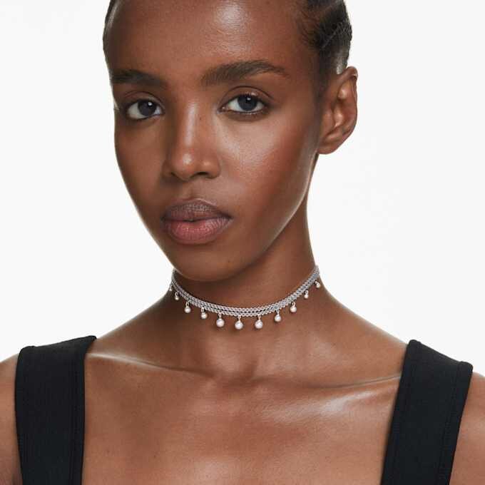 Ariana Grande X Swarovski Choker Crystal Pearl, Round Cut, White, Rhodium Plated Ariana Grande X Swarovski Choker Crystal Pearl, Round Cut, White, Rhodium Plated