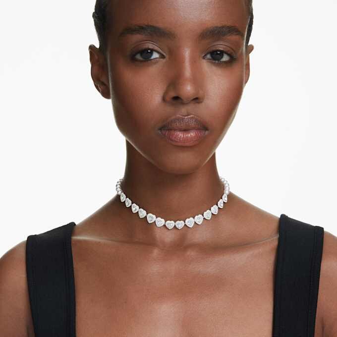 Ariana Grande X Swarovski Choker Mixed Cuts, Crystal Pearl, Heart, White, Rhodium Plated Ariana Grande X Swarovski Choker Mixed Cuts, Crystal Pearl, Heart, White, Rhodium Plated
