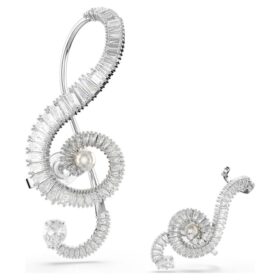 Ariana Grande X Swarovski Clip Earrings Asymmetrical Design, Crystal Pearl, Baguette Cut, White, Rhodium Plated Ariana Grande X Swarovski Clip Earrings Asymmetrical Design, Crystal Pearl, Baguette Cut, White, Rhodium Plated