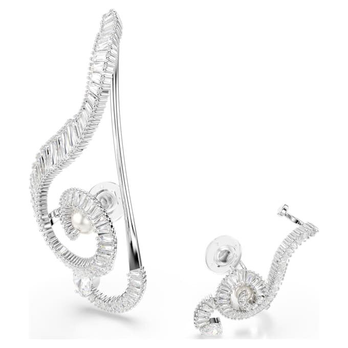 Ariana Grande X Swarovski Clip Earrings Asymmetrical Design, Crystal Pearl, Baguette Cut, White, Rhodium Plated Ariana Grande X Swarovski Clip Earrings Asymmetrical Design, Crystal Pearl, Baguette Cut, White, Rhodium Plated