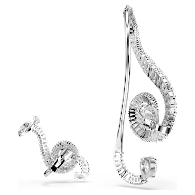 Ariana Grande X Swarovski Clip Earrings Asymmetrical Design, Crystal Pearl, Baguette Cut, White, Rhodium Plated Ariana Grande X Swarovski Clip Earrings Asymmetrical Design, Crystal Pearl, Baguette Cut, White, Rhodium Plated