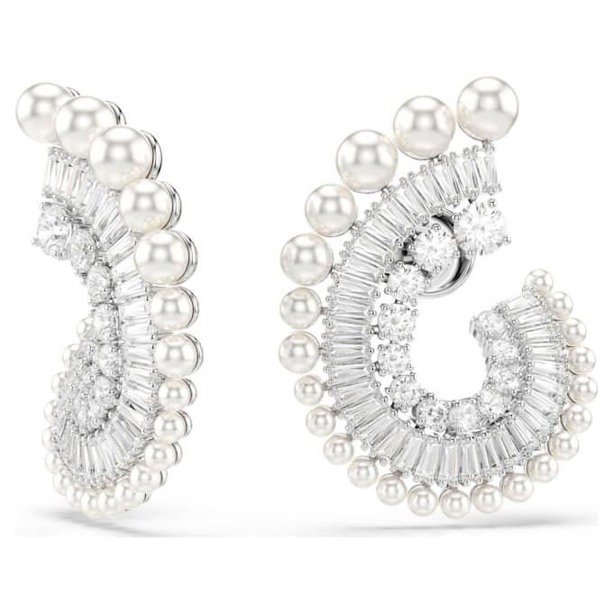 Ariana Grande X Swarovski Drop Earrings Crystal Pearl, Mixed Cuts, White, Rhodium Plated Ariana Grande X Swarovski Drop Earrings Crystal Pearl, Mixed Cuts, White, Rhodium Plated