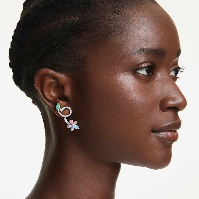 Ariana Grande X Swarovski Drop Earrings with Ear Jacket Mixed Cuts, Dragonfly, Flower, Multicolored, Rhodium Plated Ariana Grande X Swarovski Drop Earrings with Ear Jacket Mixed Cuts, Dragonfly, Flower, Multicolored, Rhodium Plated