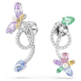 Ariana Grande X Swarovski Drop Earrings with Ear Jacket Mixed Cuts, Dragonfly, Flower, Multicolored, Rhodium Plated