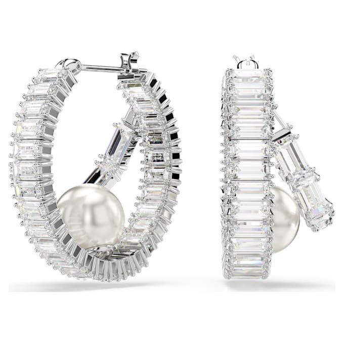 Ariana Grande X Swarovski Hoop Earrings Crystal Pearl, Baguette Cut, White, Rhodium Plated Ariana Grande X Swarovski Hoop Earrings Crystal Pearl, Baguette Cut, White, Rhodium Plated