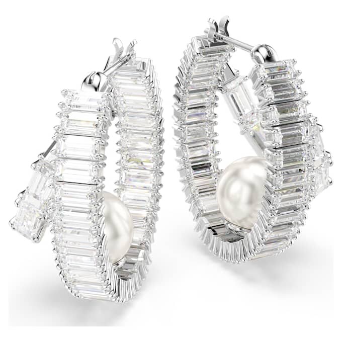 Ariana Grande X Swarovski Hoop Earrings Crystal Pearl, Baguette Cut, White, Rhodium Plated Ariana Grande X Swarovski Hoop Earrings Crystal Pearl, Baguette Cut, White, Rhodium Plated