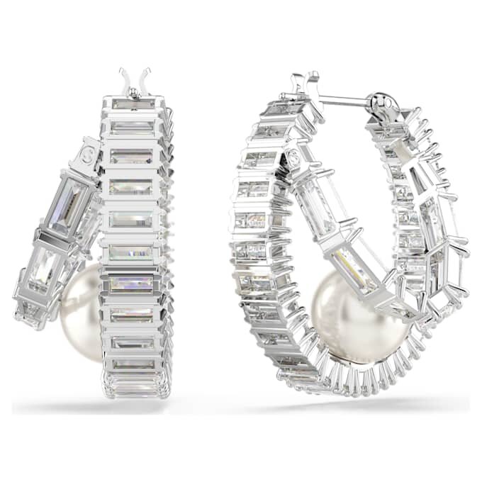 Ariana Grande X Swarovski Hoop Earrings Crystal Pearl, Baguette Cut, White, Rhodium Plated Ariana Grande X Swarovski Hoop Earrings Crystal Pearl, Baguette Cut, White, Rhodium Plated