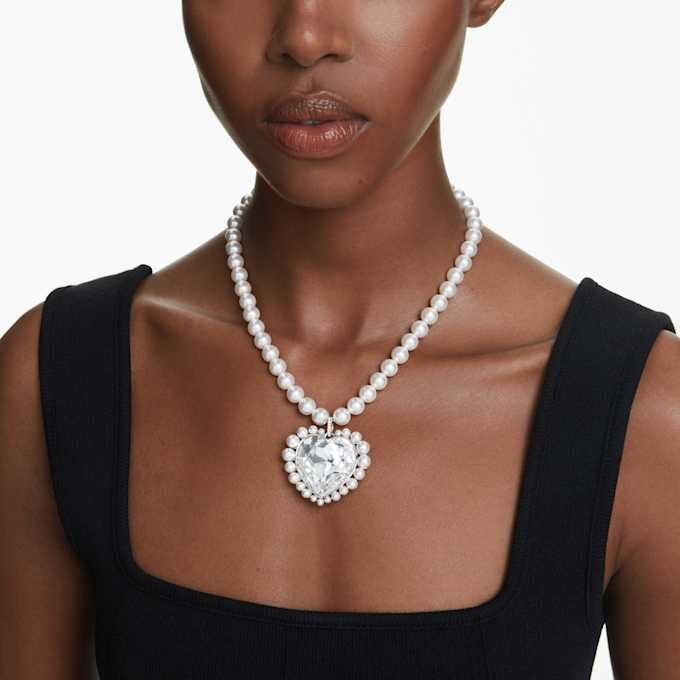 Ariana Grande X Swarovski Necklace Crystal Pearl, Heart Cut, Heart, White, Rhodium Plated Ariana Grande X Swarovski Necklace Crystal Pearl, Heart Cut, Heart, White, Rhodium Plated