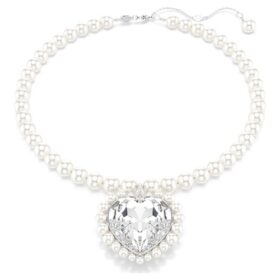 Ariana Grande X Swarovski Necklace Crystal Pearl, Heart Cut, Heart, White, Rhodium Plated