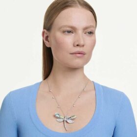 Ariana Grande X Swarovski Pendant and Brooch Crystal Pearl, Mixed Cuts, Dragonfly, White, Rhodium Plated