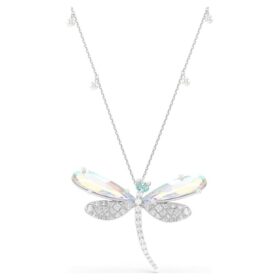 Ariana Grande X Swarovski Pendant and Brooch Crystal Pearl, Mixed Cuts, Dragonfly, White, Rhodium Plated