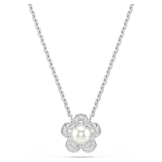 Ariana Grande X Swarovski Pendant Crystal Pearl, Round Cut, Flower, White, Rhodium Plated Ariana Grande X Swarovski Pendant Crystal Pearl, Round Cut, Flower, White, Rhodium Plated