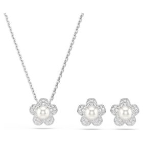 Ariana Grande X Swarovski Set Crystal Pearl, Round Cut, Flower, White, Rhodium Plated