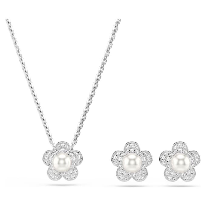 Ariana Grande X Swarovski Set Crystal Pearl, Round Cut, Flower, White, Rhodium Plated Ariana Grande X Swarovski Set Crystal Pearl, Round Cut, Flower, White, Rhodium Plated