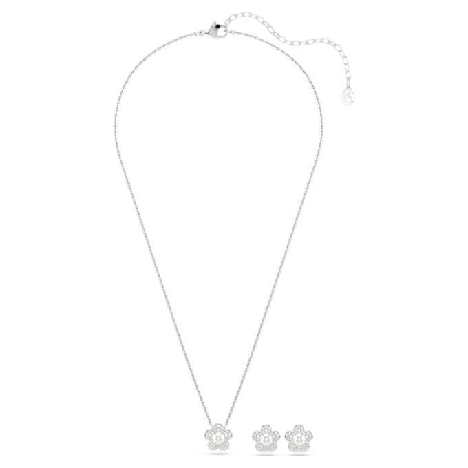 Ariana Grande X Swarovski Set Crystal Pearl, Round Cut, Flower, White, Rhodium Plated Ariana Grande X Swarovski Set Crystal Pearl, Round Cut, Flower, White, Rhodium Plated