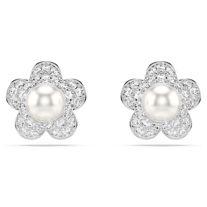 Ariana Grande X Swarovski Stud Earrings Crystal Pearl, Round Cut, Flower, White, Rhodium Plated Ariana Grande X Swarovski Stud Earrings Crystal Pearl, Round Cut, Flower, White, Rhodium Plated