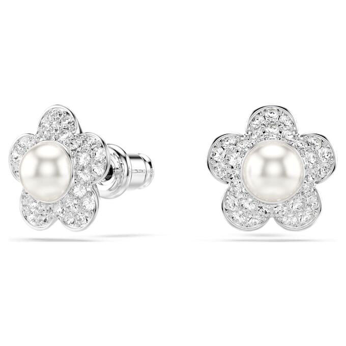 Ariana Grande X Swarovski Stud Earrings Crystal Pearl, Round Cut, Flower, White, Rhodium Plated Ariana Grande X Swarovski Stud Earrings Crystal Pearl, Round Cut, Flower, White, Rhodium Plated