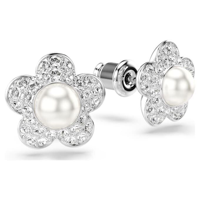 Ariana Grande X Swarovski Stud Earrings Crystal Pearl, Round Cut, Flower, White, Rhodium Plated Ariana Grande X Swarovski Stud Earrings Crystal Pearl, Round Cut, Flower, White, Rhodium Plated