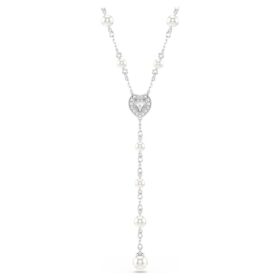 Ariana Grande X Swarovski Y Necklace Mixed Cuts, Crystal Pearl, Heart, White, Rhodium Plated