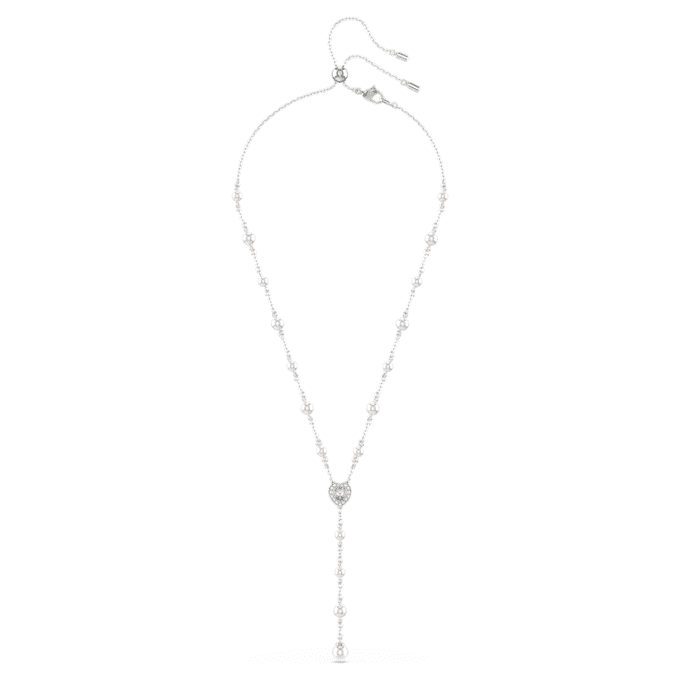 Ariana Grande X Swarovski Y Necklace Mixed Cuts, Crystal Pearl, Heart, White, Rhodium Plated Ariana Grande X Swarovski Y Necklace Mixed Cuts, Crystal Pearl, Heart, White, Rhodium Plated