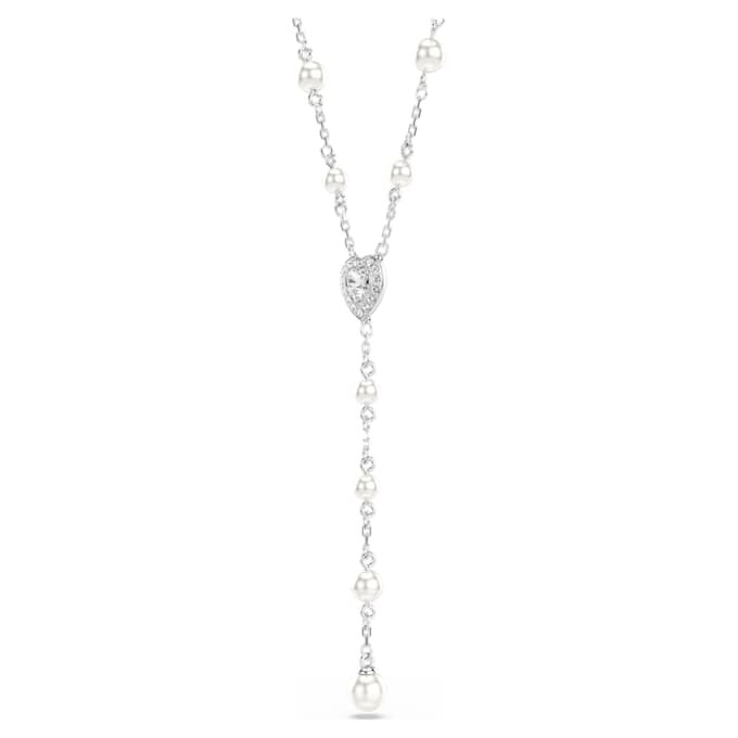 Ariana Grande X Swarovski Y Necklace Mixed Cuts, Crystal Pearl, Heart, White, Rhodium Plated Ariana Grande X Swarovski Y Necklace Mixed Cuts, Crystal Pearl, Heart, White, Rhodium Plated