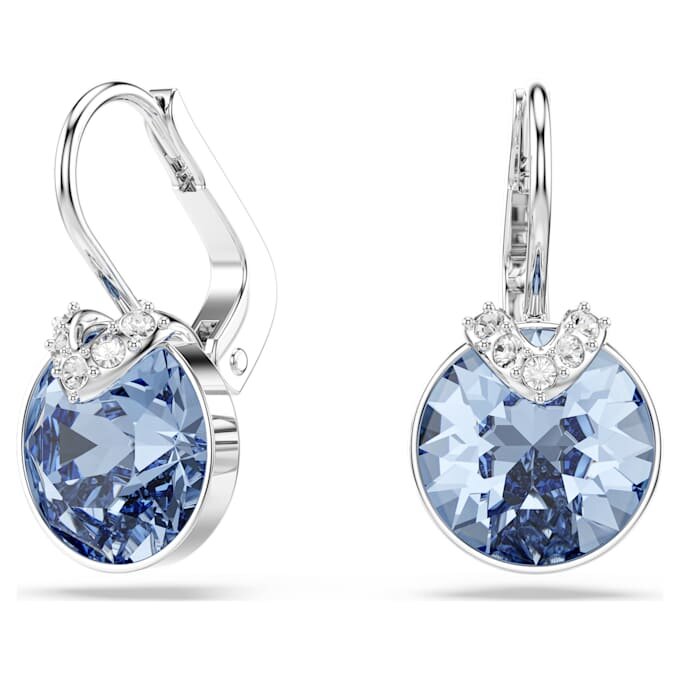 Bella V Drop Earrings Round Cut, Blue, Rhodium Plated Bella V Drop Earrings Round Cut, Blue, Rhodium Plated