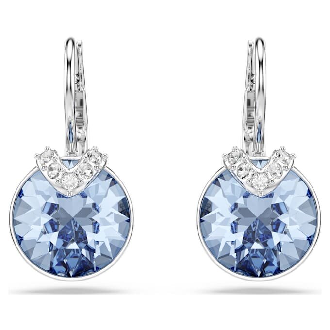 Bella V Drop Earrings Round Cut, Blue, Rhodium Plated Bella V Drop Earrings Round Cut, Blue, Rhodium Plated