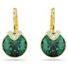 Bella V Drop Earrings Round Cut, Green, Gold-Tone Plated Bella V Drop Earrings Round Cut, Green, Gold-Tone Plated