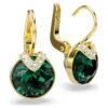 Bella V Drop Earrings Round Cut, Green, Gold-Tone Plated Bella V Drop Earrings Round Cut, Green, Gold-Tone Plated