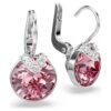 Bella V Drop Earrings Round Cut, Pink, Rhodium Plated Bella V Drop Earrings Round Cut, Pink, Rhodium Plated