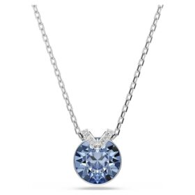 Bella V Pendant Round Cut, Blue, Rhodium Plated