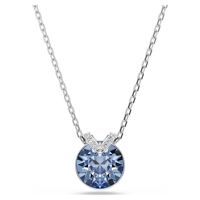 Bella V Pendant Round Cut, Blue, Rhodium Plated Bella V Pendant Round Cut, Blue, Rhodium Plated