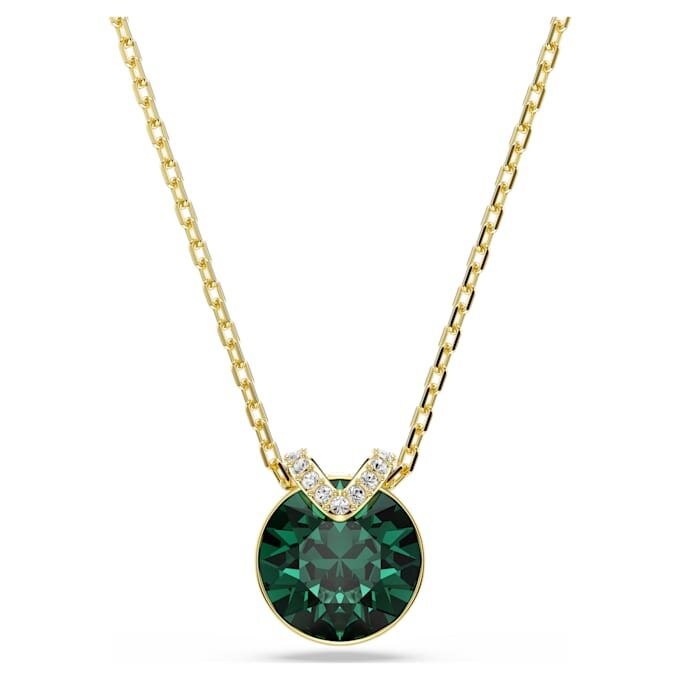 Bella V Pendant Round Cut, Green, Gold-Tone Plated Bella V Pendant Round Cut, Green, Gold-Tone Plated