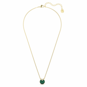 Bella V Pendant Round Cut, Green, Gold-Tone Plated