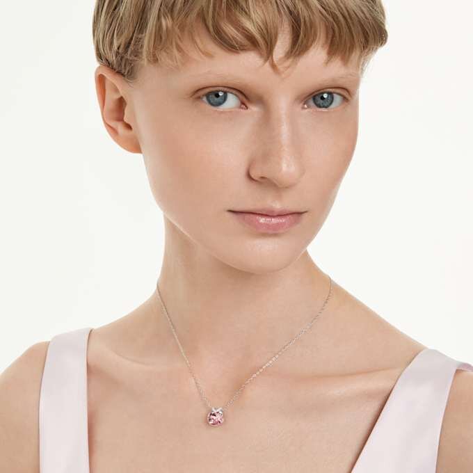 Bella V Pendant Round Cut, Pink, Rhodium Plated Bella V Pendant Round Cut, Pink, Rhodium Plated