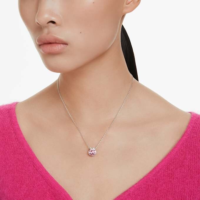 Bella V Pendant Round Cut, Pink, Rhodium Plated Bella V Pendant Round Cut, Pink, Rhodium Plated