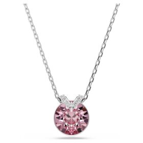 Bella V Pendant Round Cut, Pink, Rhodium Plated