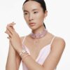 Bella V Pendant Round Cut, Pink, Rhodium Plated Bella V Pendant Round Cut, Pink, Rhodium Plated