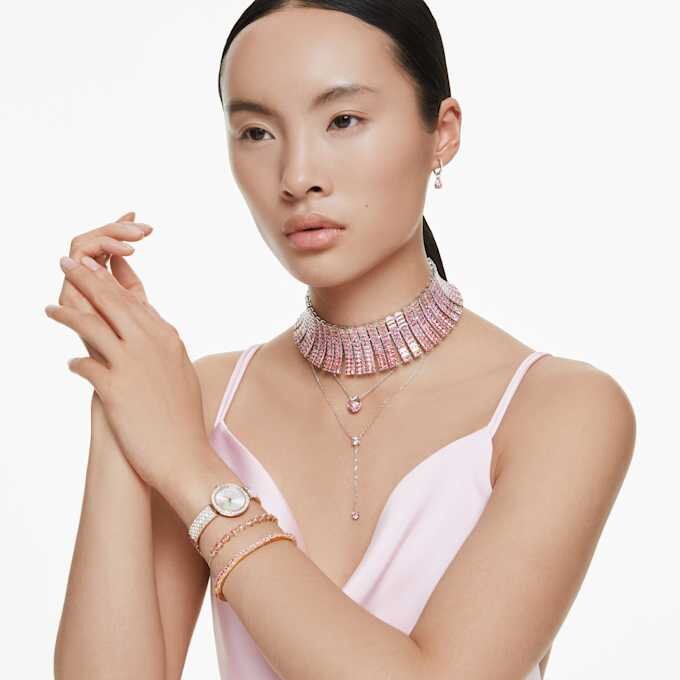 Bella V Pendant Round Cut, Pink, Rhodium Plated Bella V Pendant Round Cut, Pink, Rhodium Plated