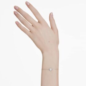 Birthstone Bracelet Square Cut, April, White, Rhodium Plated