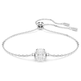 Birthstone Bracelet Square Cut, April, White, Rhodium Plated
