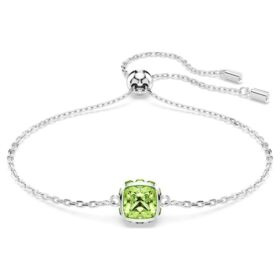 Birthstone Bracelet Square Cut, August, Green, Rhodium Plated