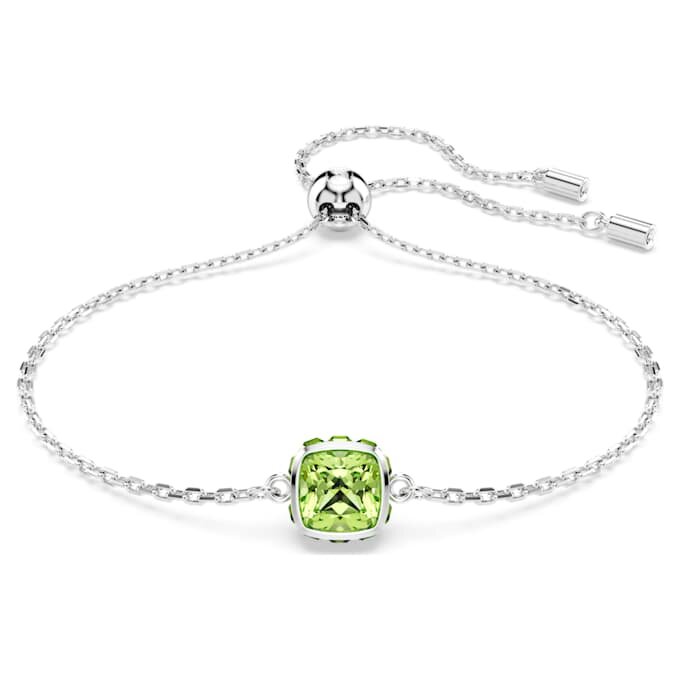 Birthstone Bracelet Square Cut, August, Green, Rhodium Plated Birthstone Bracelet Square Cut, August, Green, Rhodium Plated