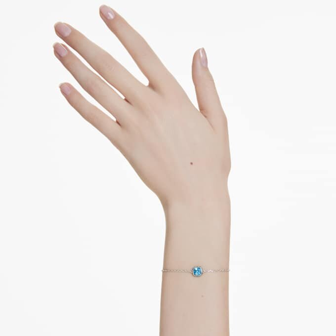 Birthstone Bracelet Square Cut, December, Blue, Rhodium Plated Birthstone Bracelet Square Cut, December, Blue, Rhodium Plated