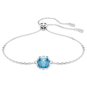 Birthstone Bracelet Square Cut, December, Blue, Rhodium Plated