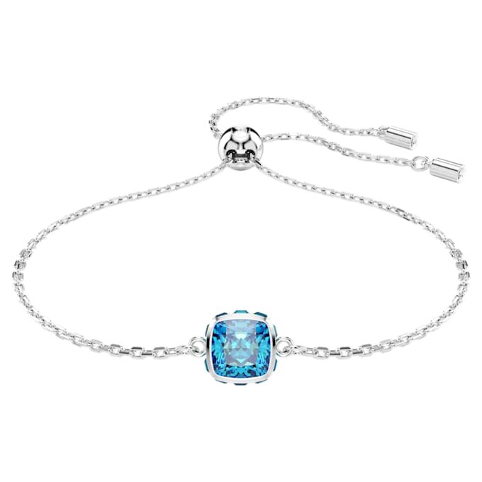 Birthstone Bracelet Square Cut, December, Blue, Rhodium Plated Birthstone Bracelet Square Cut, December, Blue, Rhodium Plated