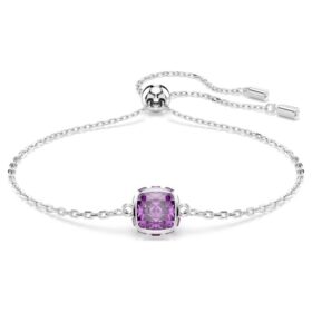 Birthstone Bracelet Square Cut, February, Purple, Rhodium Plated