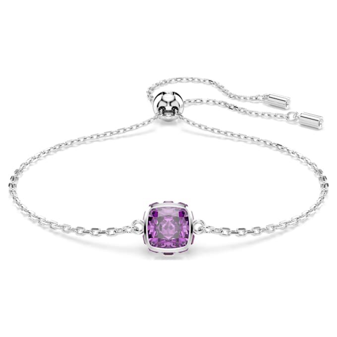 Birthstone Bracelet Square Cut, February, Purple, Rhodium Plated Birthstone Bracelet Square Cut, February, Purple, Rhodium Plated